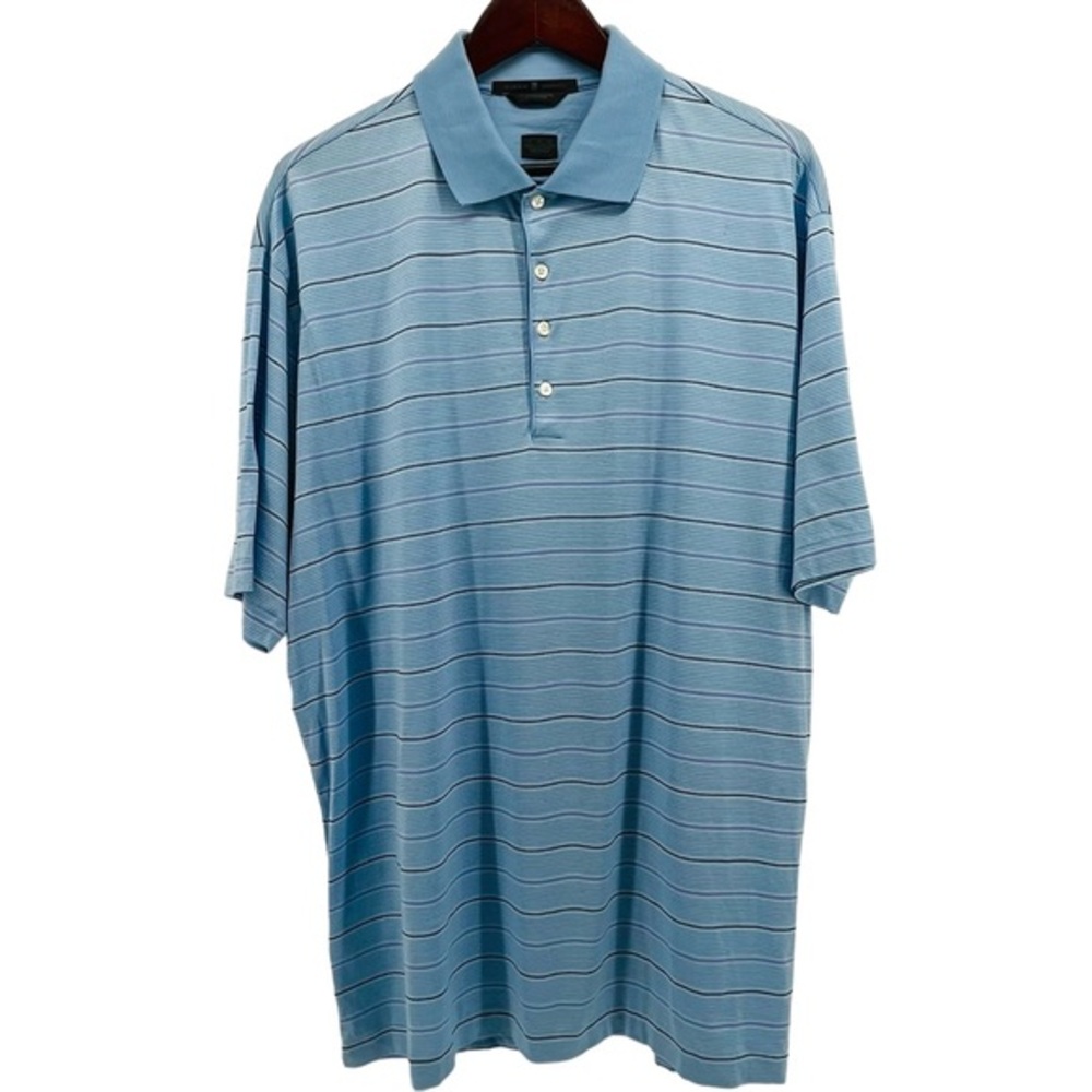 Tiger Woods Nike Golf Polo Shirt Mens Blue Striped size XL 10512